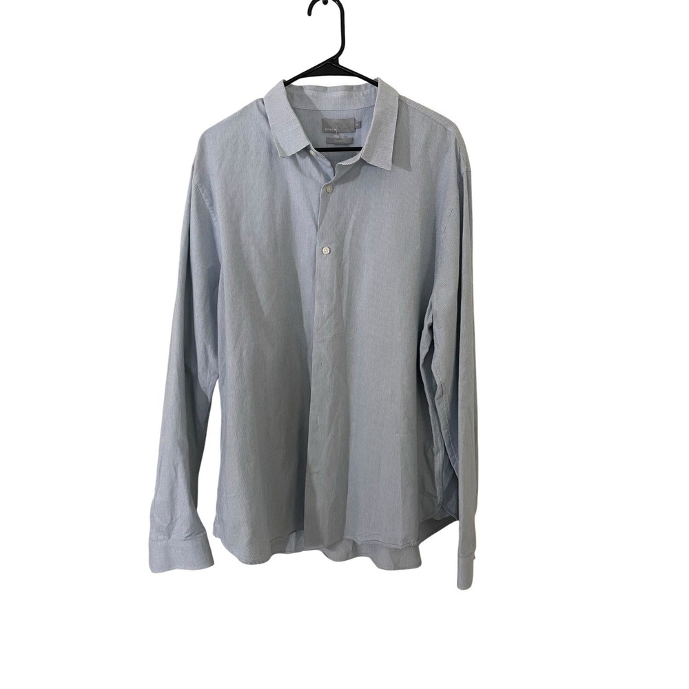 Vince Men's Classic Fit Blue Striped Cotton Button Down Dress Shirt XL Office